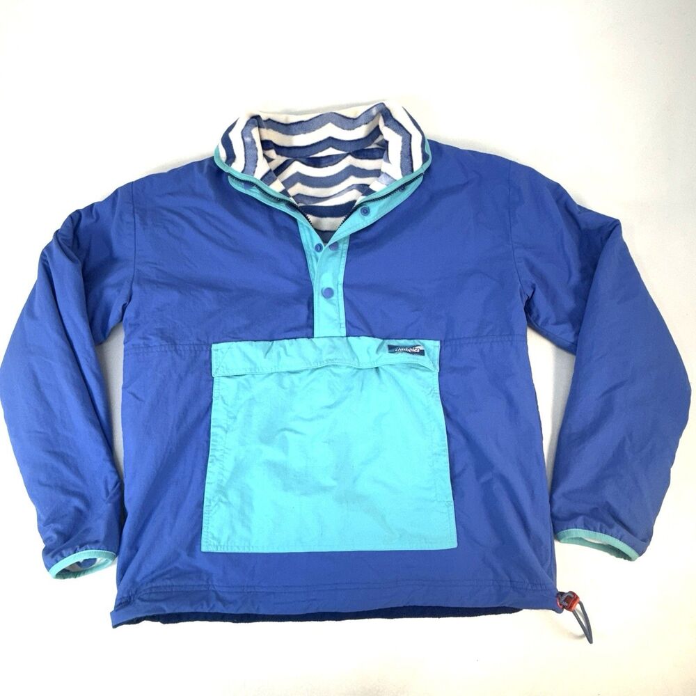 Chubbies Fleece Reversible Jacket Neon Stripped Waves Fleece Medium Blue
